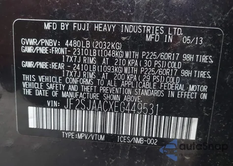 2014 Subaru Forester 2.5I z USA, uszkodzony, nr VIN JF2SJAACXEG449531